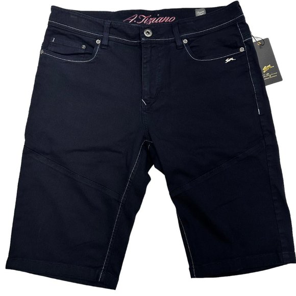 A. Tiziano Greg Navy Twill Shorts (32) - Picture 1 of 6